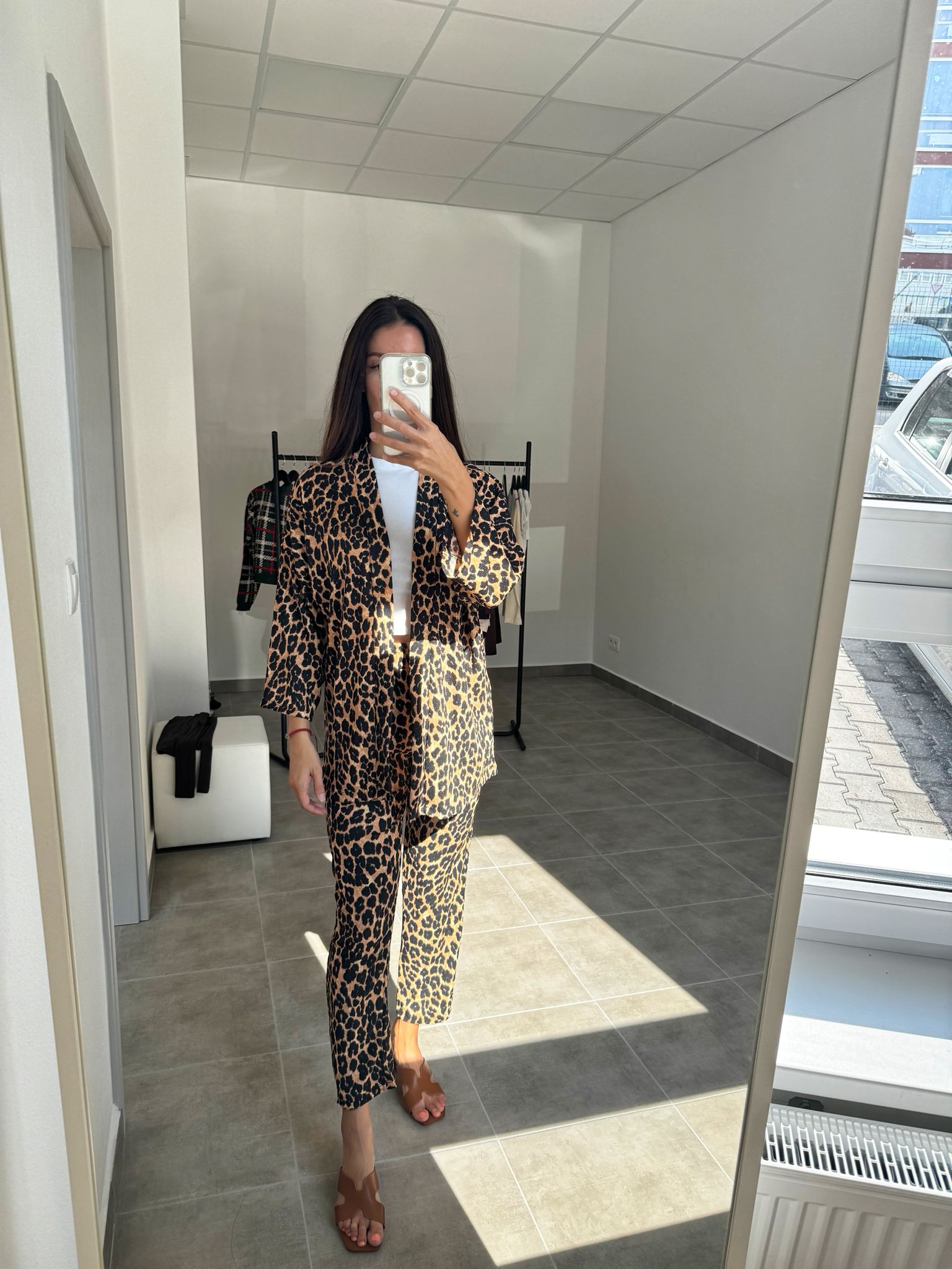 Leopardí komplet – kardigan a voľné nohavice | Savannah