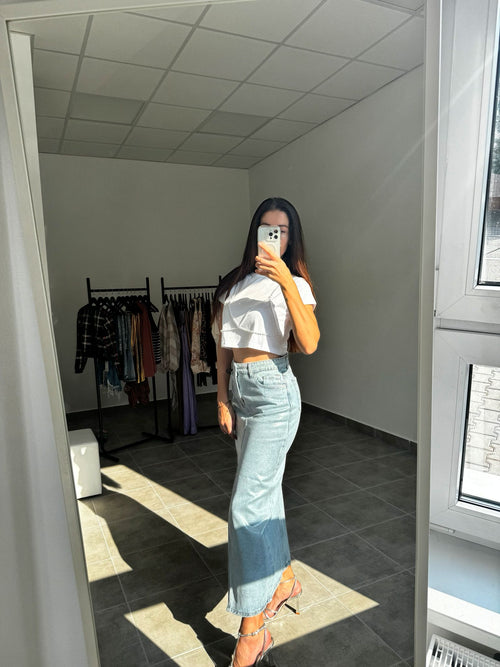 Bavlnený crop top s perlami biely | Pearla