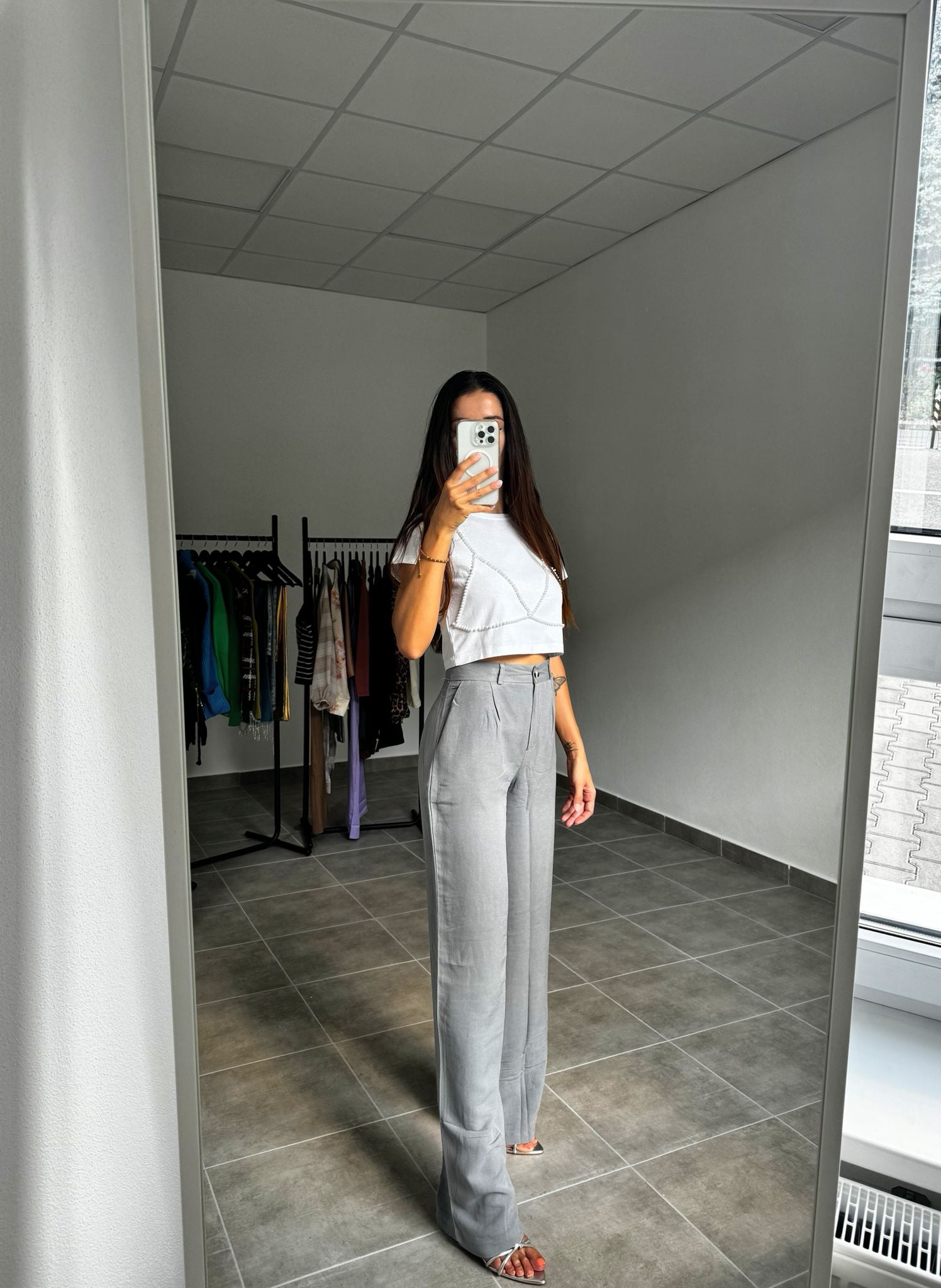 Sivé elegantné ľanové nohavice dámske | Greta