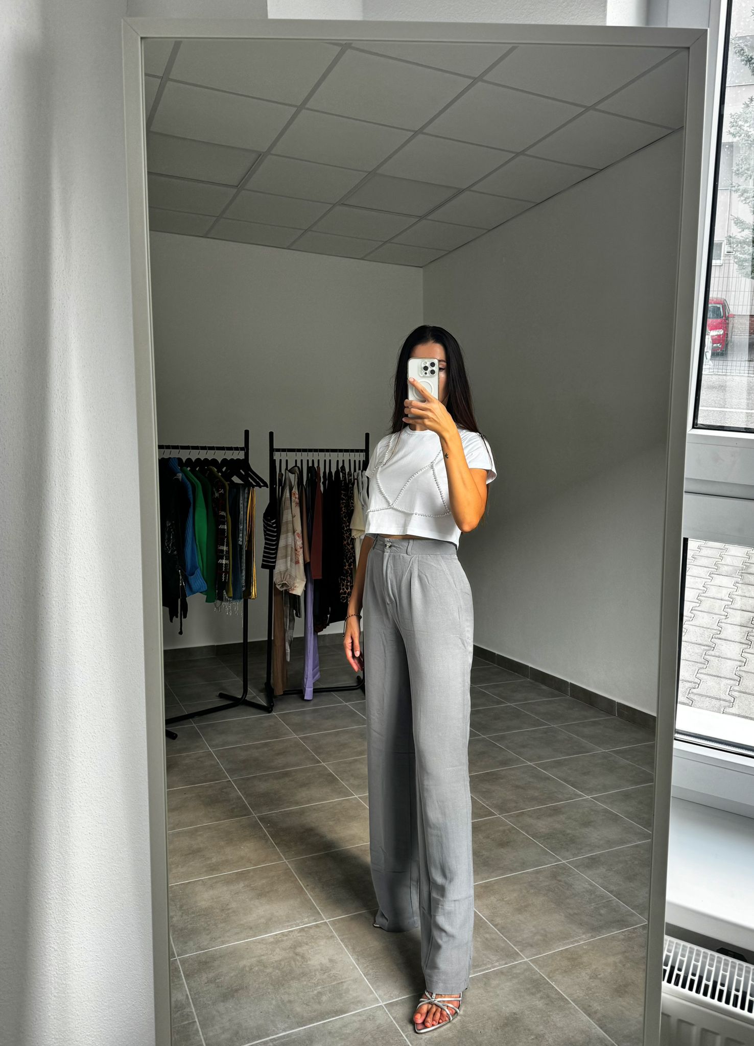 Sivé elegantné ľanové nohavice dámske | Greta