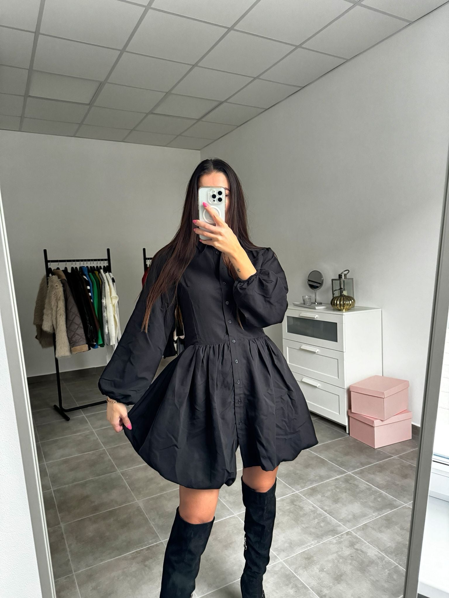 Čierne balónové košeľové šaty | Onyx