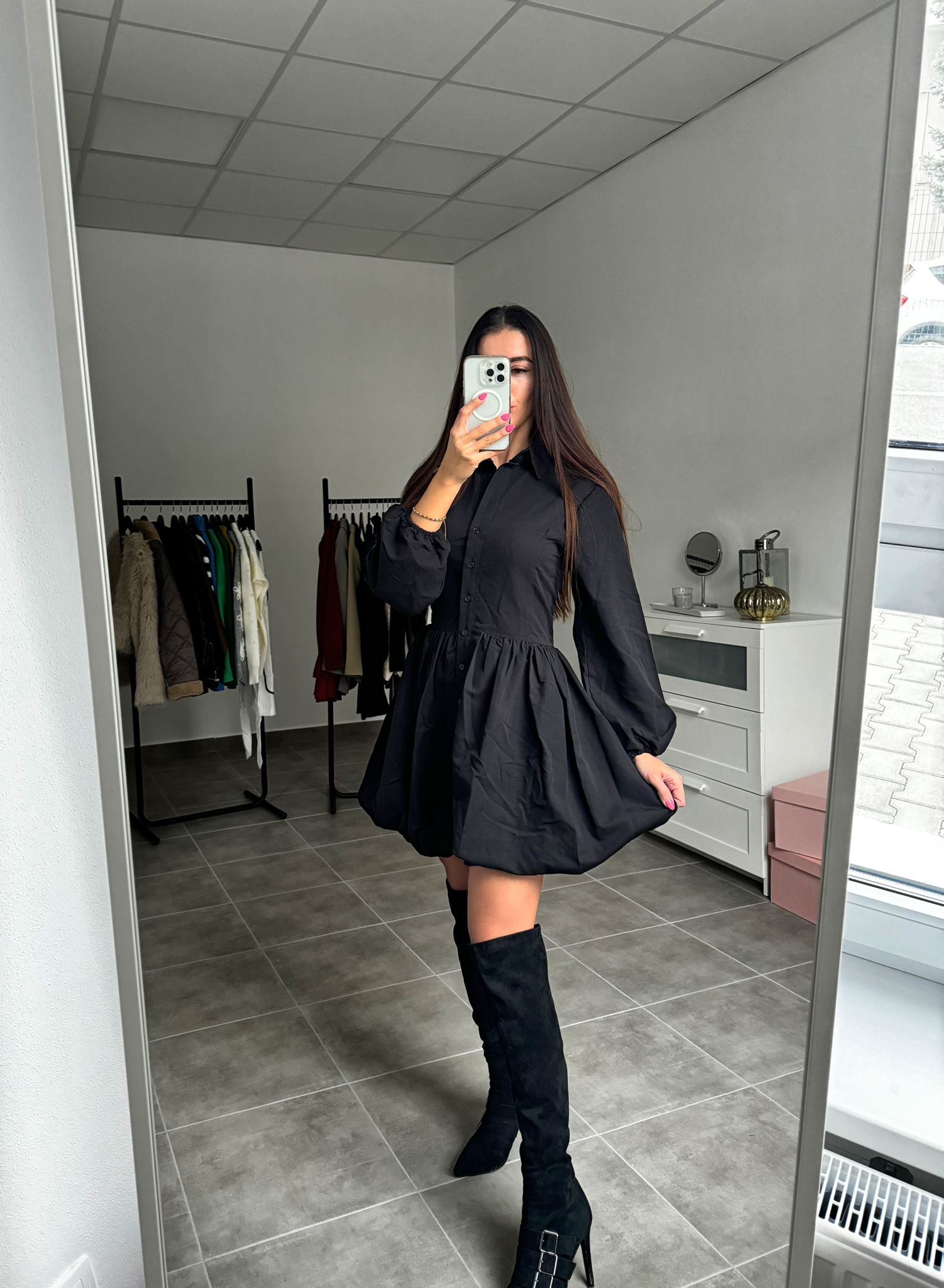 Čierne balónové košeľové šaty | Onyx