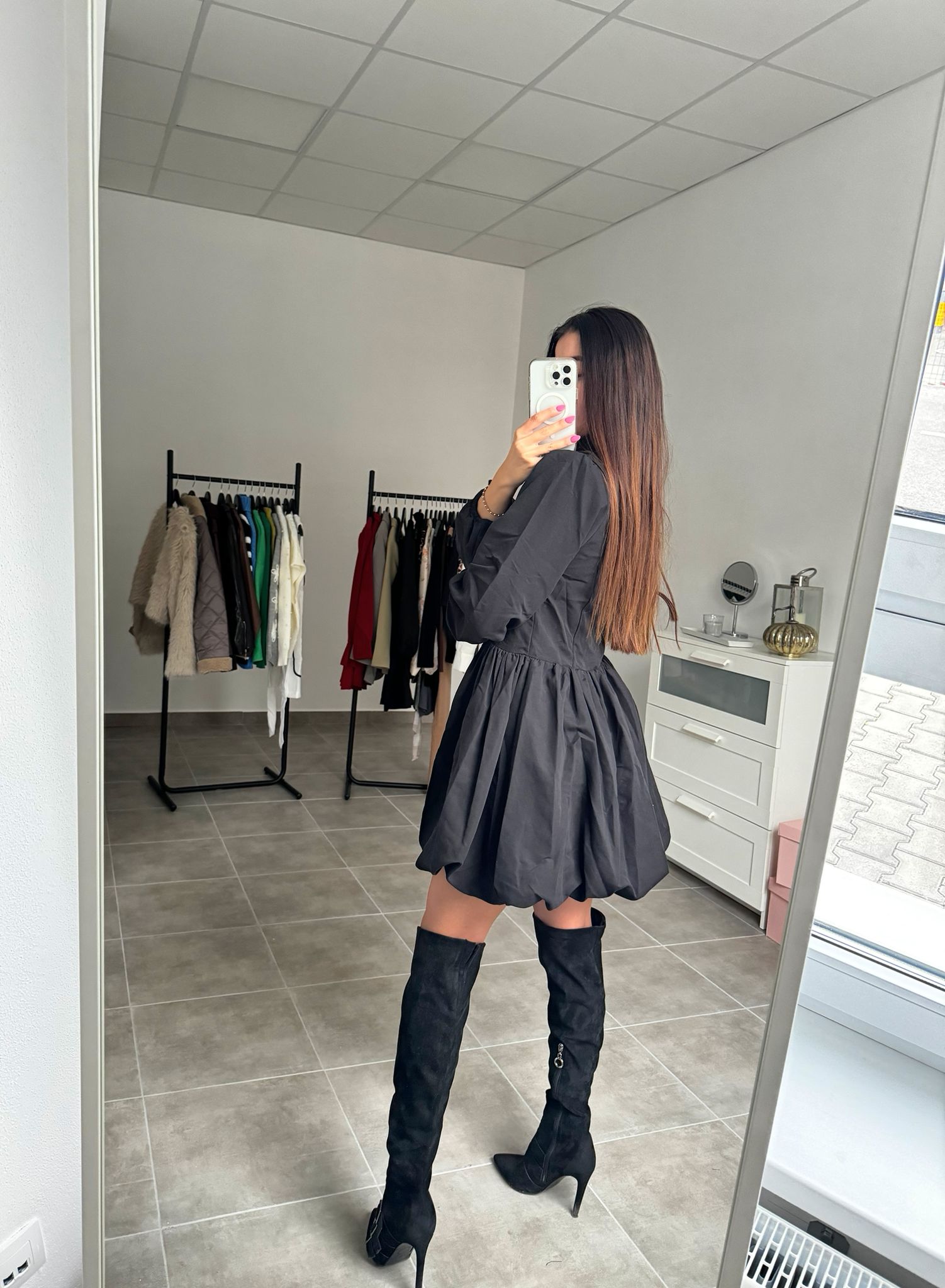 Čierne balónové košeľové šaty | Onyx