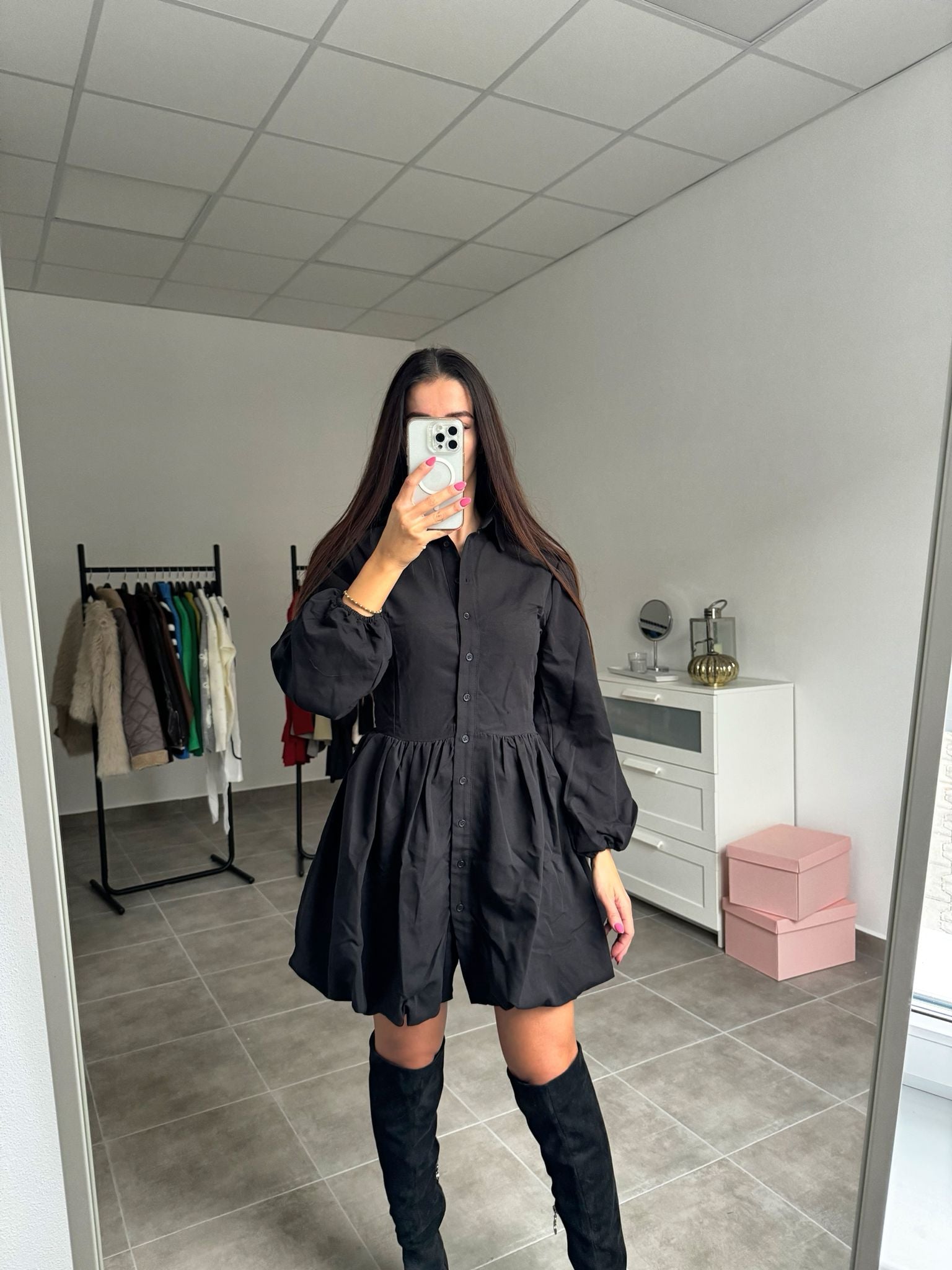 Čierne balónové košeľové šaty | Onyx