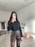 Kožené šortky tmavohnedé na zips | Brownie