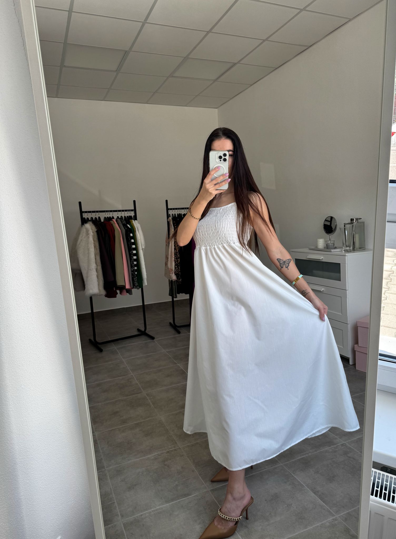 Dlhé biele letné šaty na ramienka | Isla