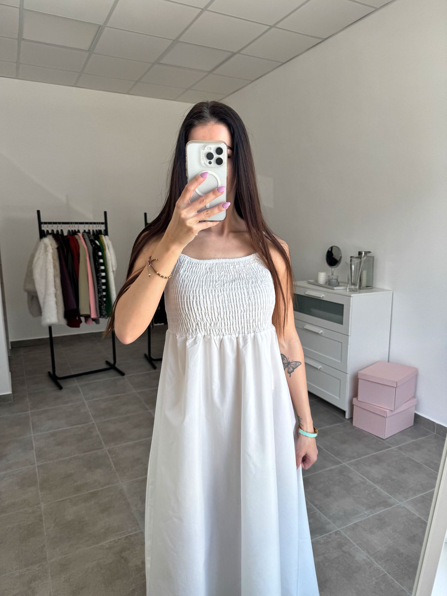 Dlhé biele letné šaty na ramienka | Isla