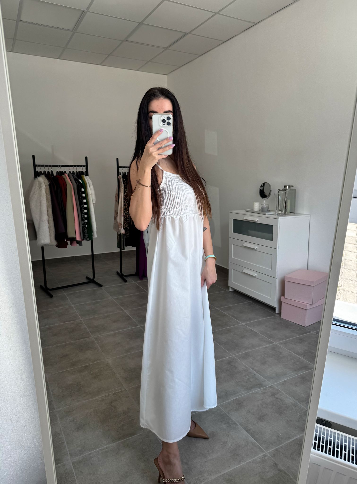 Dlhé biele letné šaty na ramienka | Isla