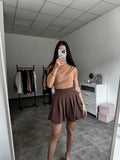 Hnedá skladaná mini sukňa na zips | Choco Pleat