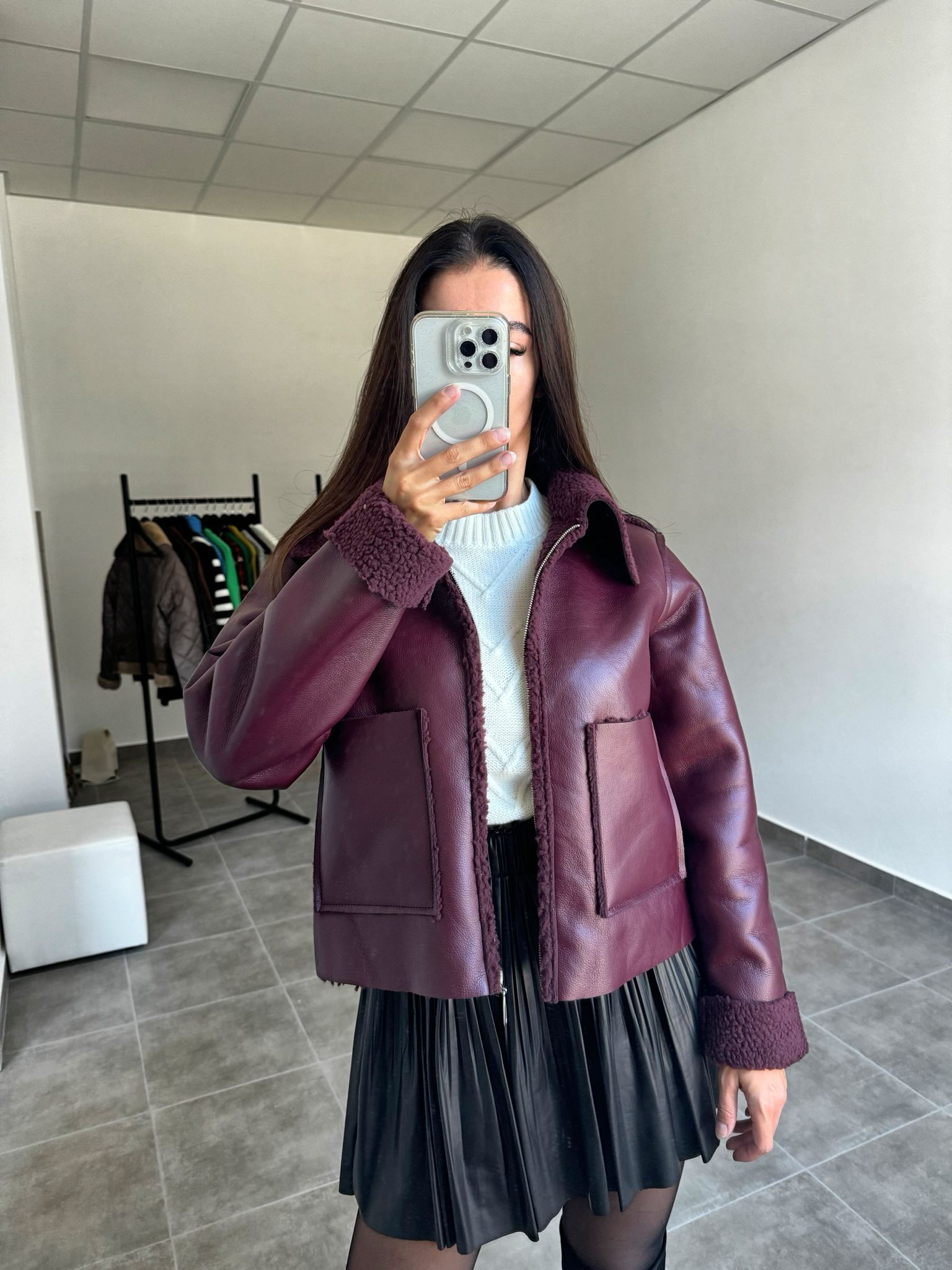 Bordová koženková bunda so zipsom | Bordeaux