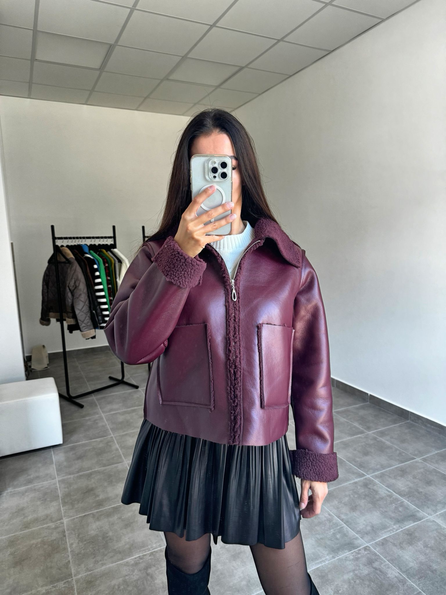 Bordová koženková bunda so zipsom | Bordeaux